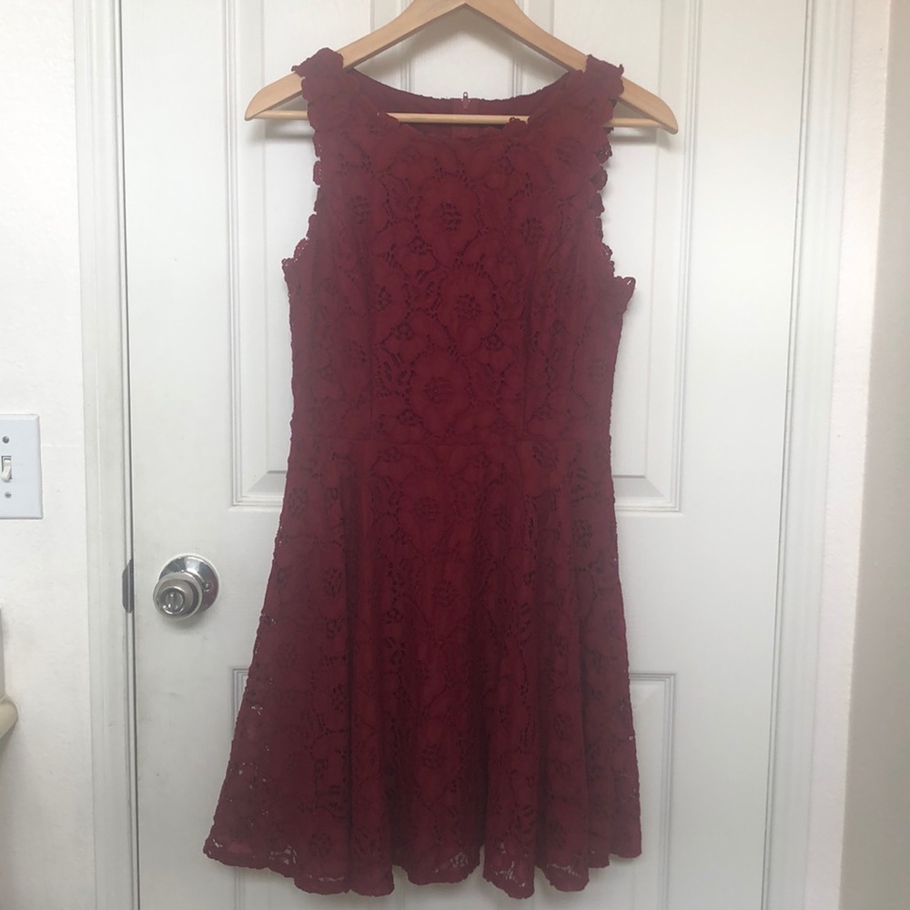 Red lace fit and flare dress